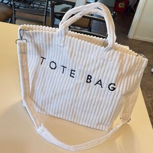 White Corduroy Tote Bag with Shoulder Strap
